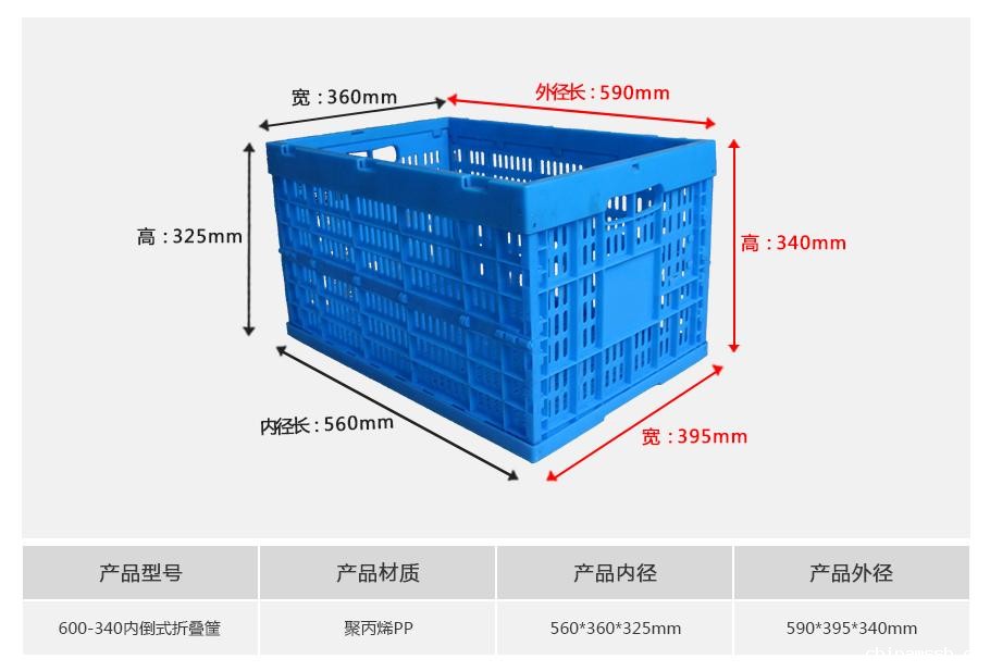 新利188600-340塑料内倒式折叠周转筐