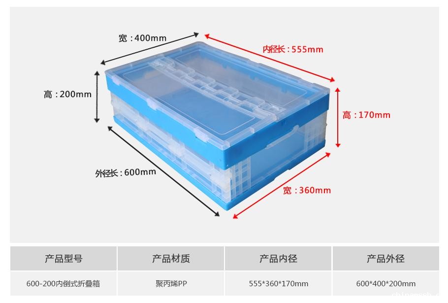 新利188600-200塑料内倒式折叠周转箱透明款