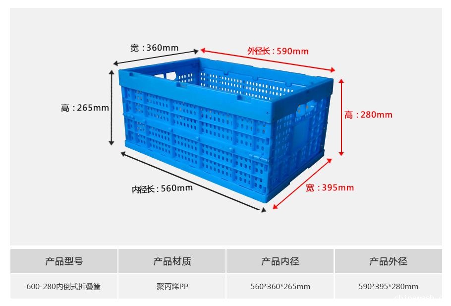 新利188600-280塑料内倒式折叠周转筐